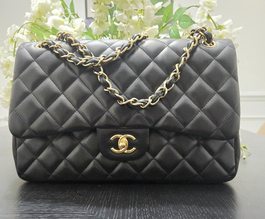 Chanel Classic Jumbo Black Caviar Leather Double Flap Shoulder Bag