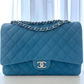 RARE Chanel Blue Suede Caviar Leather Maxi Classic Double Flap Large Handbag