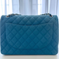 RARE Chanel Blue Suede Caviar Leather Maxi Classic Double Flap Large Handbag