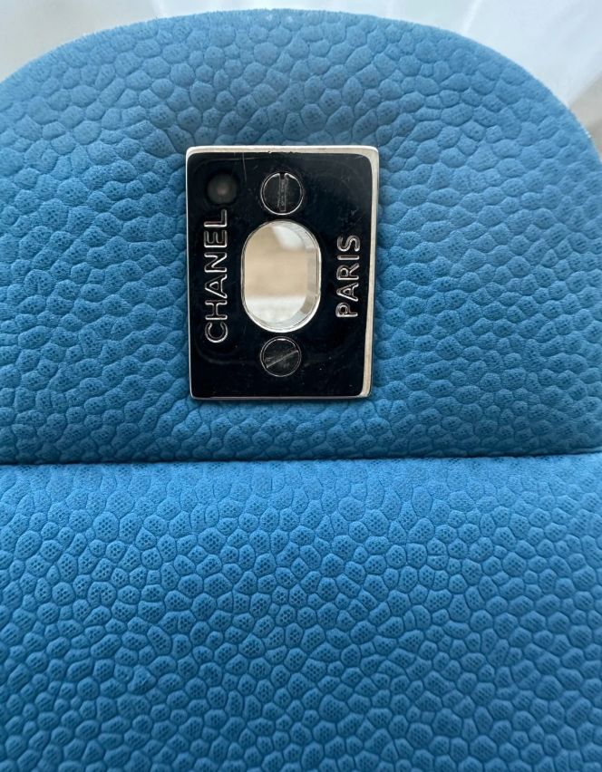 RARE Chanel Blue Suede Caviar Leather Maxi Classic Double Flap Large Handbag
