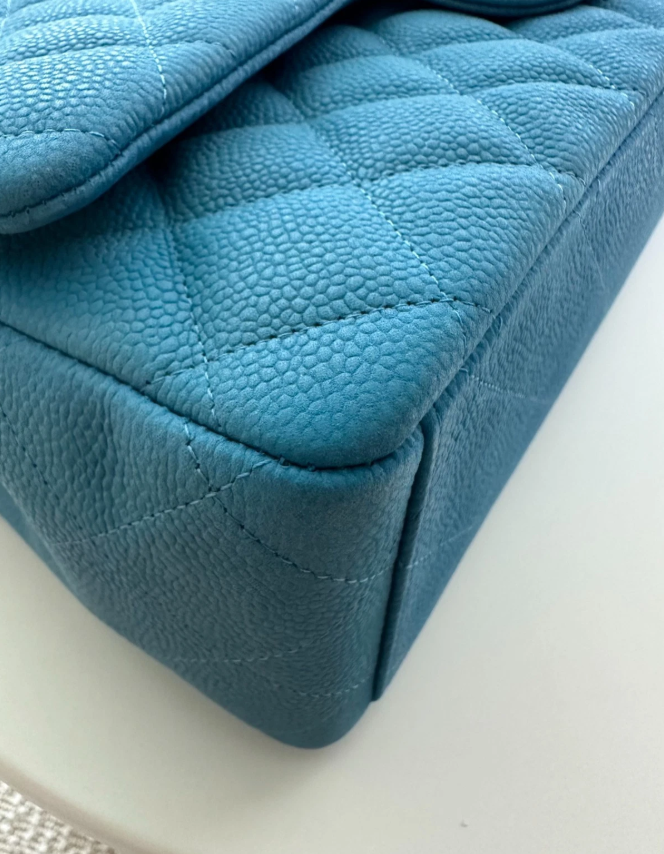RARE Chanel Blue Suede Caviar Leather Maxi Classic Double Flap Large Handbag
