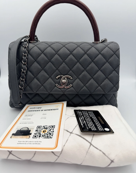 Chanel Caviar Lizard Quilted Medium Coco Handle Flap Bag