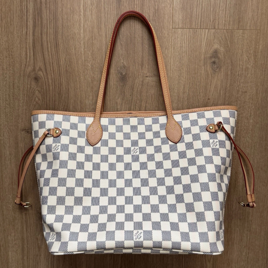 Louis Vuitton Neverfull MM Damier Azur Tote Bag Pink Lining No Pouch SP7154