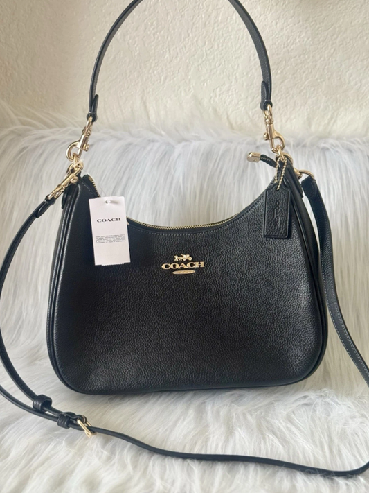 Coach Purse Teri Hobo Pebbled Leather Bag CV935 In Gold/Black