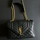 Saint Laurent YSL Medium Collège Bag Black Quilted Gold - FULL SET
