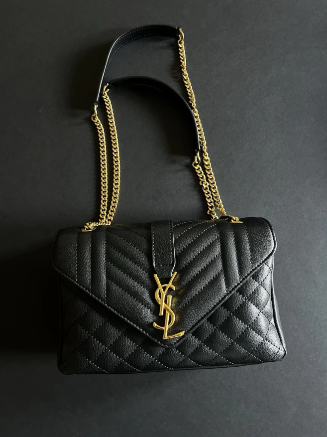 Saint Laurent YSL Medium Collège Bag Black Quilted Gold - FULL SET