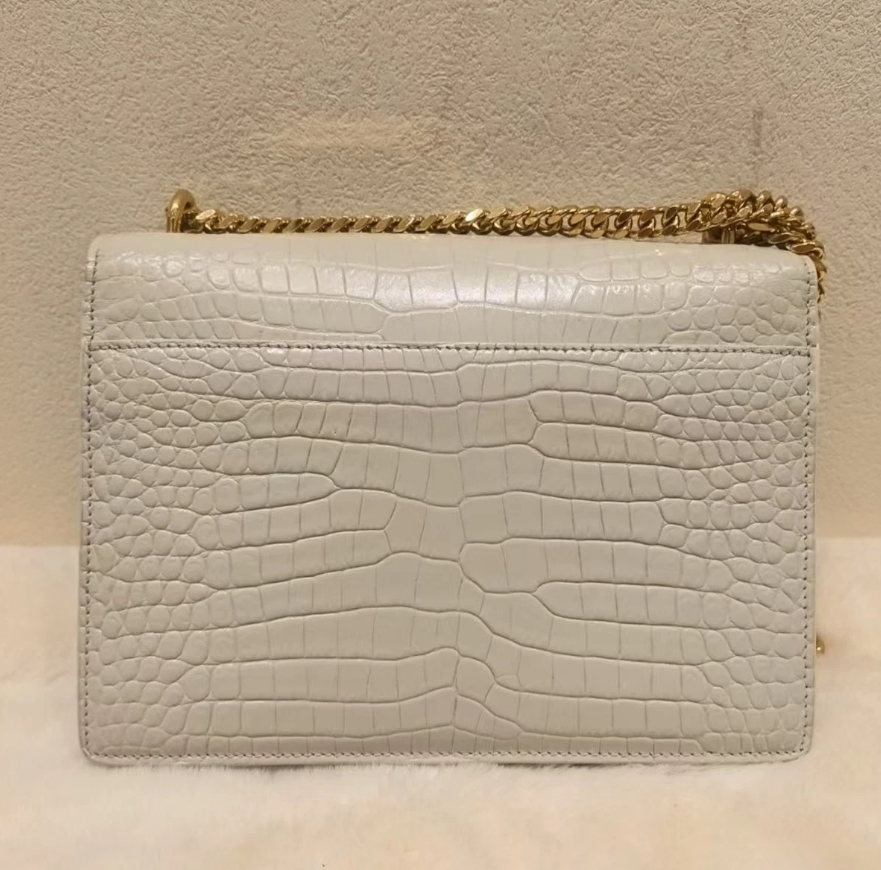 Saint Laurent Medium Croc Sunset Shoulder Bag Black Leather Crossbody Handbag