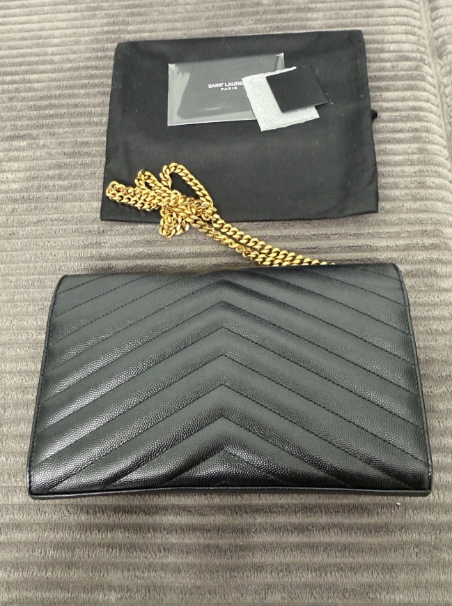 Saint Laurent YSL CLASSIC CASSANDRE CHAIN WALLET Black Crossbody Authentic