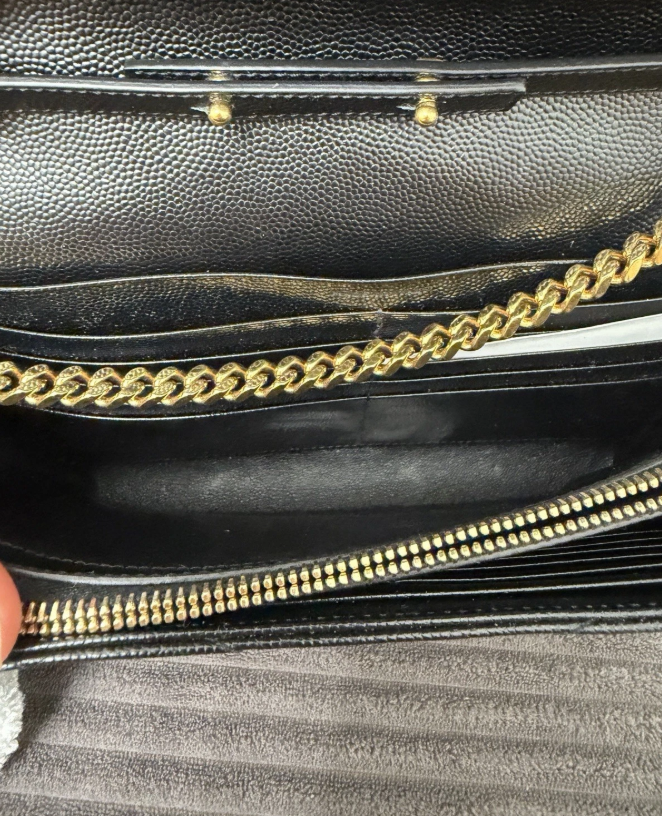 Saint Laurent YSL CLASSIC CASSANDRE CHAIN WALLET Black Crossbody Authentic