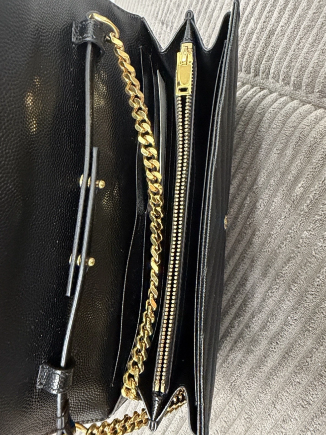 Saint Laurent YSL CLASSIC CASSANDRE CHAIN WALLET Black Crossbody Authentic